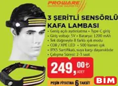 PROWARE 3 ŞERİTLİ SENSÖRLÜ KAFA LAMBASI
